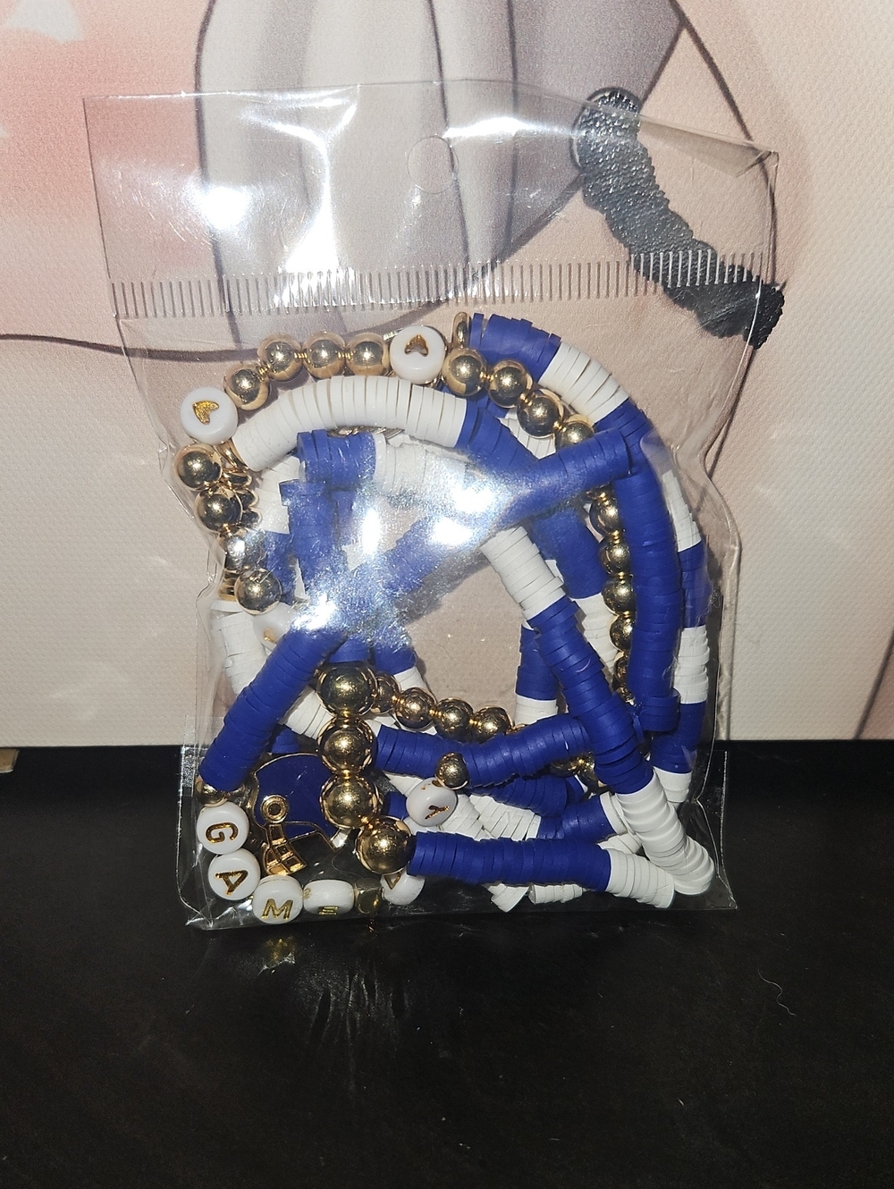Game Day Blue & White Beaded Football Bracelet Stack New Without Tag - Picture 5 of 6